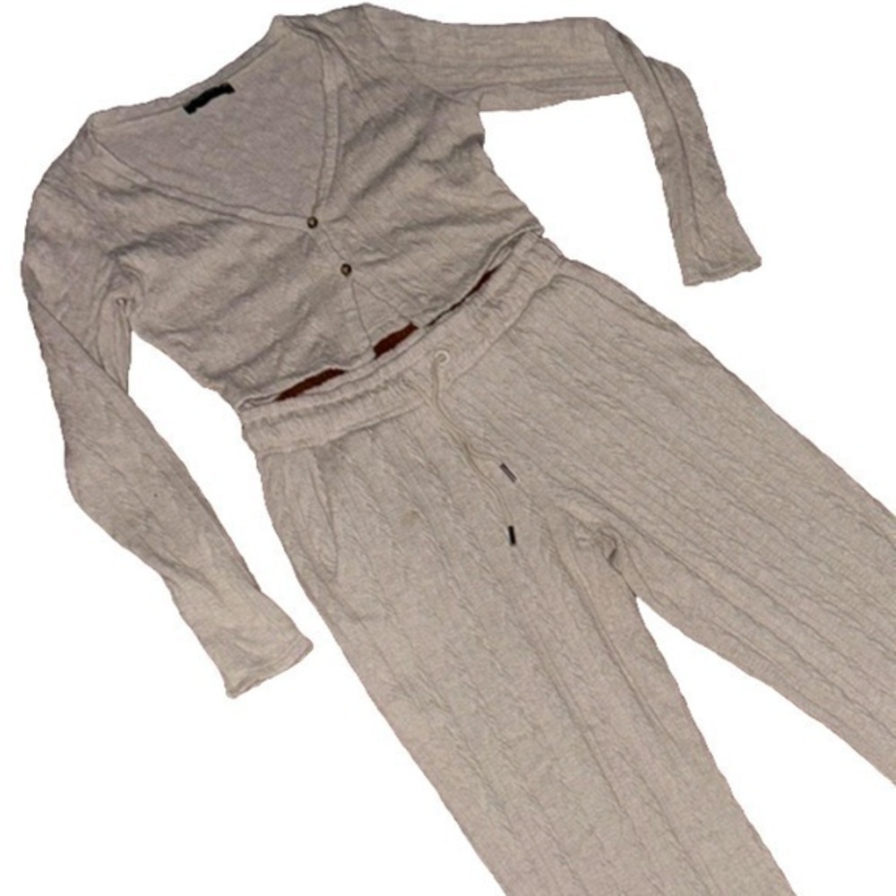 ASOS bershka cable knit lounge set cardigan pants joggers cream beige size M